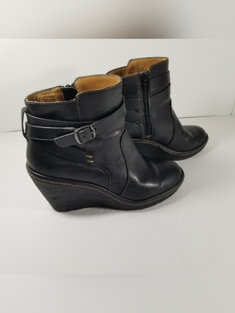 Sofft Caralee Wedge Leather Bootie Women's 7M Black Boots Side Zip
